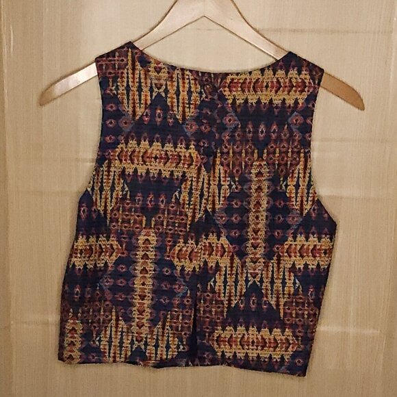 Sam Edelman Southwestern Cropped Sleeveless Blue Top Medium - Picture 2 of 7